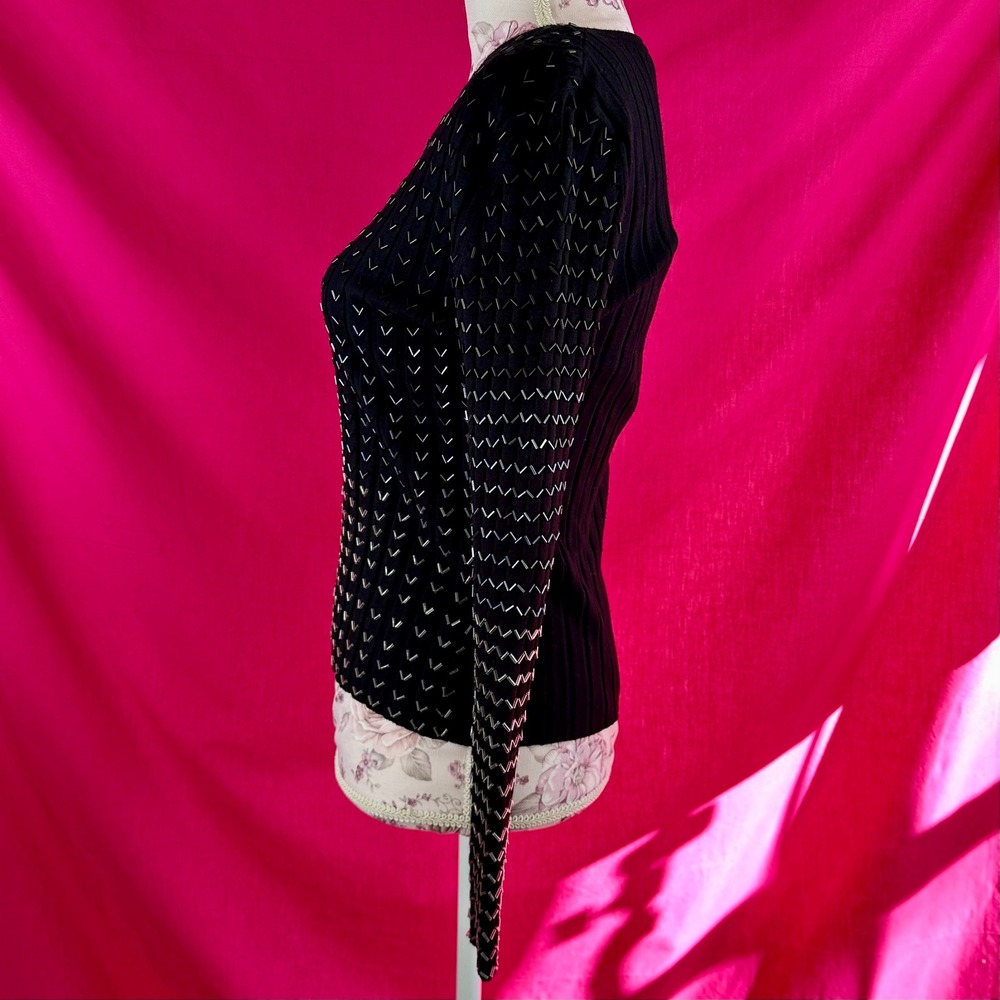 Black Beaded Ribbed Knit Long Sleeve Sweater Glam Party Belldini Small - Picture 13 of 17